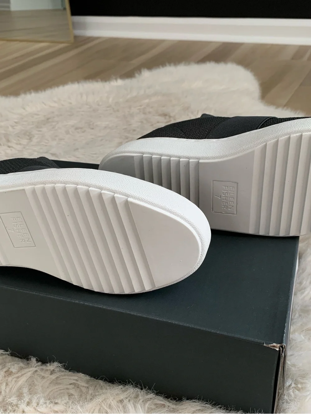 Eileen Fisher Gray Knit Slip-On Platform Sneakers with White Sole